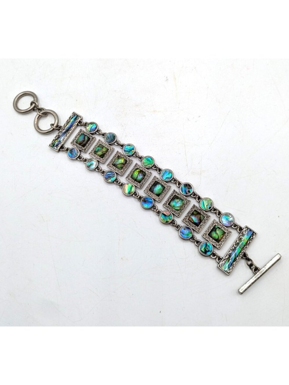 Lia Sophia Transcend Abalone Shell Matte Silver Tone Toggle Bracelet Retired